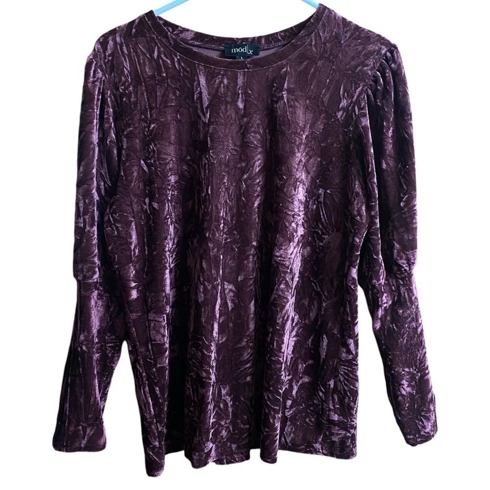 Mod X Crushed Velvet Burgundy Long Sleeve Crewneck Blouse Top Size Large